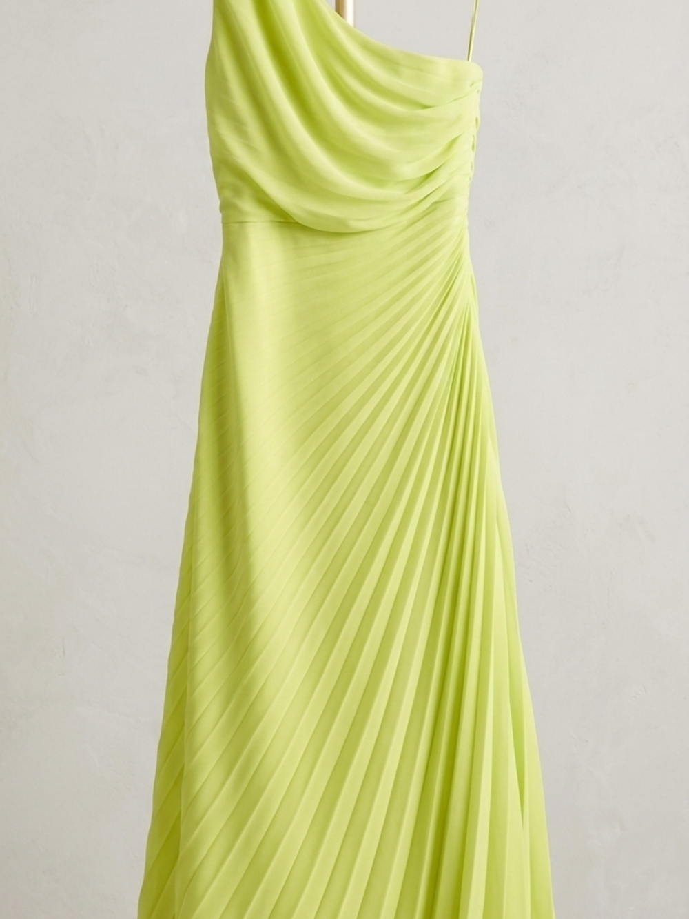 BCBGMaxAzria One-Shoulder Pleated Lime Green Gown